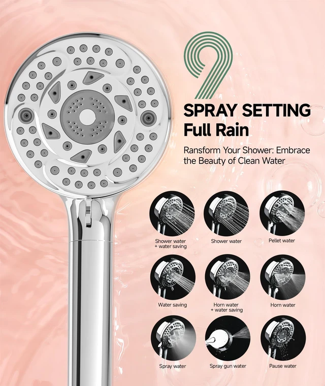 Alt view image 4 of 7 - Filtered Shower Head with Handheld,9-Spray Setting High Pressure Detachable Shower Head with 4 Filters for Hard Water - Filter Chlorine, Improve Skin and Hair Texture(4 Filters, Chrome)