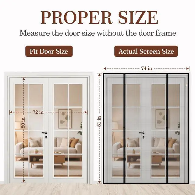 Alt view image 2 of 7 - Magnetic Screen Door, for Sliding Doors 72" x 80", Black | Screen Size 74" x 81", Double-Sided Opening, Reinforced Mesh with Strong Magnets, For French Front/Back Patio Doors