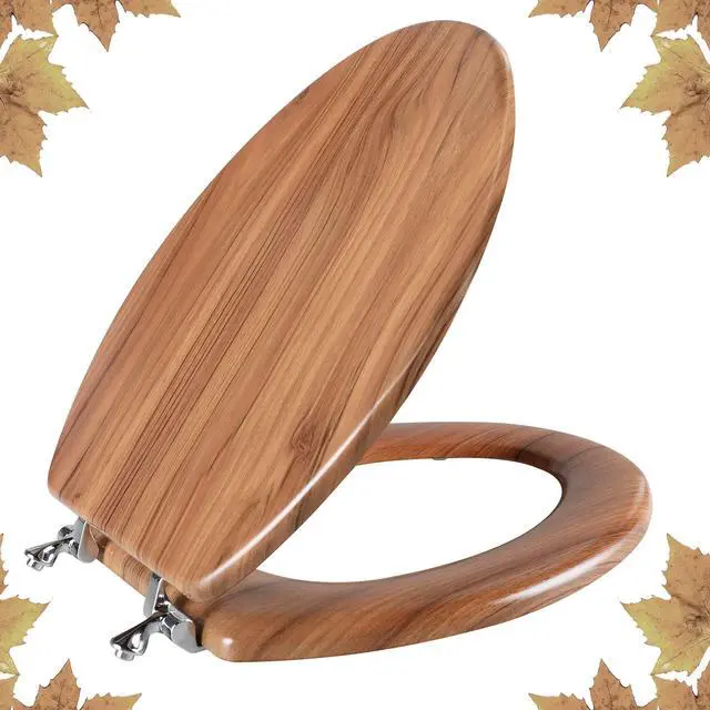 Main image of Wood Toilet Seat with Zinc Alloy Hinges (Elongated, Natural) | Elongated Toilet Seat, Anti-Pinch Bumpers, Adjustable Hinges, Easy to Install and Clean