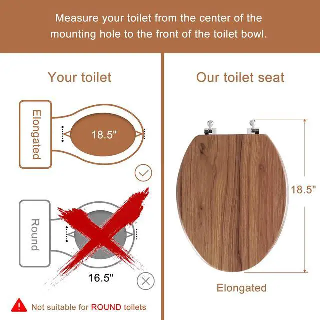 Alt view image 3 of 7 - Wood Toilet Seat with Zinc Alloy Hinges (Elongated, Natural) | Elongated Toilet Seat, Anti-Pinch Bumpers, Adjustable Hinges, Easy to Install and Clean