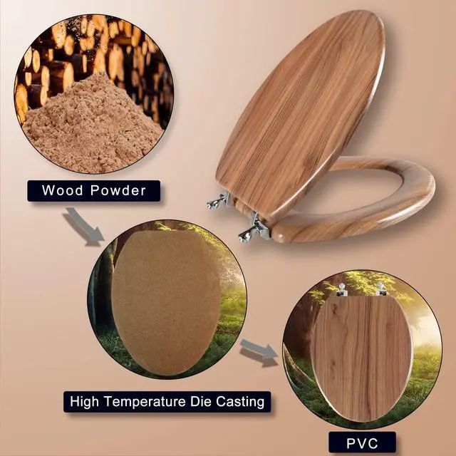 Alt view image 5 of 7 - Wood Toilet Seat with Zinc Alloy Hinges (Elongated, Natural) | Elongated Toilet Seat, Anti-Pinch Bumpers, Adjustable Hinges, Easy to Install and Clean