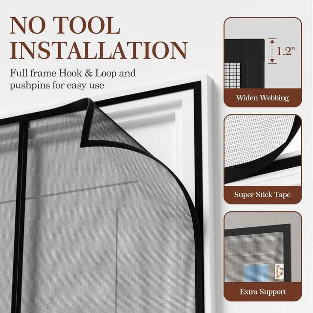 Alt view image 6 of 7 - Magnetic Screen Door, for Sliding Doors 72" x 80", Black | Screen Size 74" x 81", Double-Sided Opening, Reinforced Mesh with Strong Magnets, For French Front/Back Patio Doors