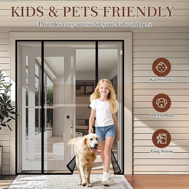 Alt view image 7 of 7 - Magnetic Screen Door, for Sliding Doors 72" x 80", Black | Screen Size 74" x 81", Double-Sided Opening, Reinforced Mesh with Strong Magnets, For French Front/Back Patio Doors