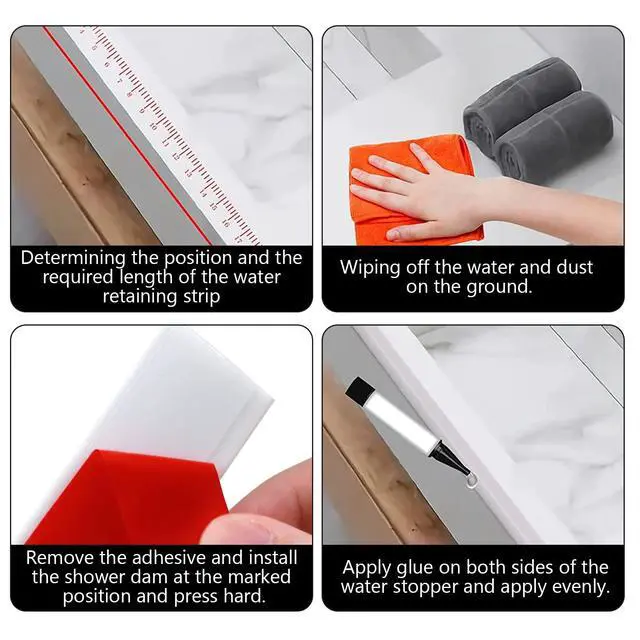 Alt view image 6 of 7 - Silicone Shower Threshold Water Dam Barrier, 39 Inch, Clear | Self-Adhesive Glass Shower Door Bootom Seal Strip, Shower Water Guard Blocker for Walk in Bathroom, Kitchen