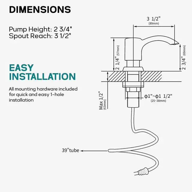 Alt view image 7 of 7 - Built-in Kitchen Sink Soap Dispenser with Extension Tube Kit - Brushed Nickel Finish, Leak-Proof Design, No Top Refill Required (39" Tube)