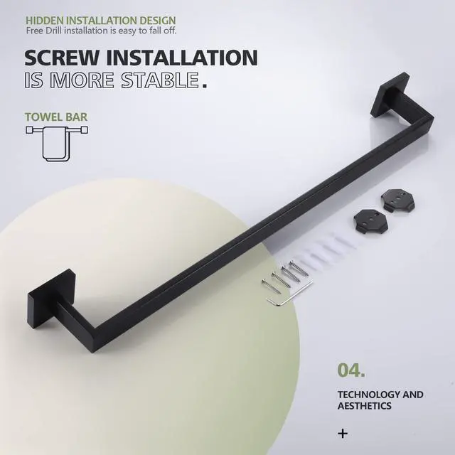 Alt view image 7 of 7 - 24-Inch Single Towel Bar, Bathroom Kitchen Towel Holder, Wall Mounted SUS304 Stainless Steel Towel Rack, Matte Black, B4003BK-L24