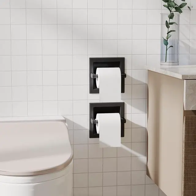 Alt view image 4 of 7 - Toilet Paper Holder 2 Pack, Recessed Pivoting Toilet Paper Holder Wall Mount Stainless Steel for Large Rolls in Bathroom (Matte Black)