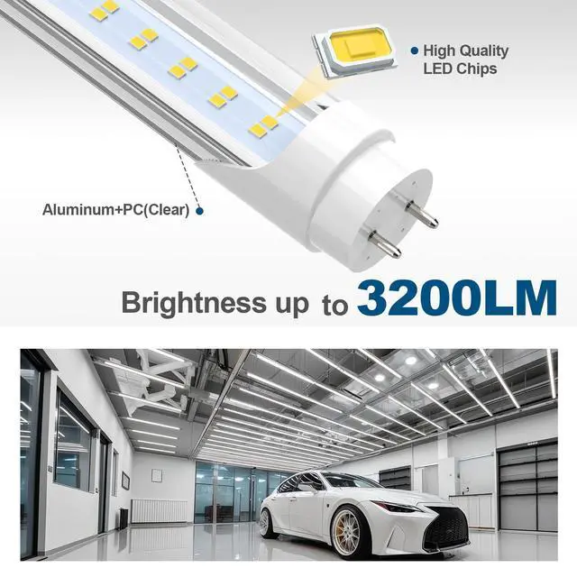 Alt view image 3 of 7 - 4FT LED T8 Type A+B Tube Lights, 24W(65W Equivalent), 3200LM, 6000K | Single or Double End Powered, Plug and Play or Ballast Bypass, 4 Foot T10 T12 Fluorescent Bulbs Replacement, Clear(4-Pack)