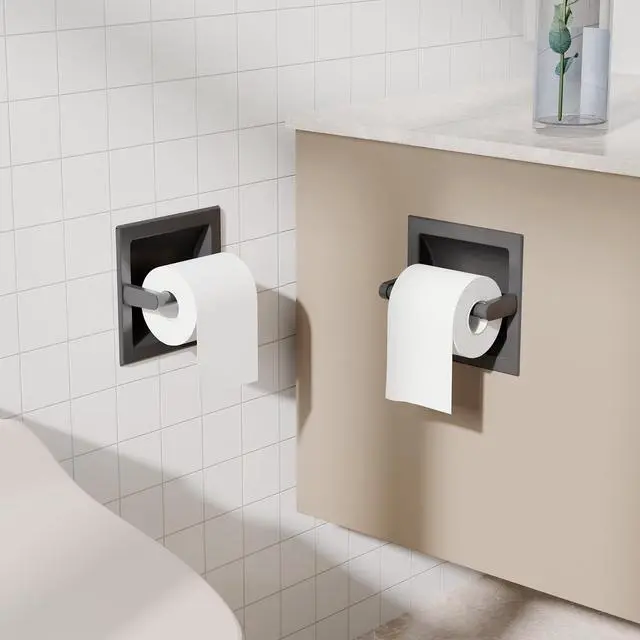 Alt view image 5 of 7 - Toilet Paper Holder 2 Pack, Recessed Pivoting Toilet Paper Holder Wall Mount Stainless Steel for Large Rolls in Bathroom (Matte Black)