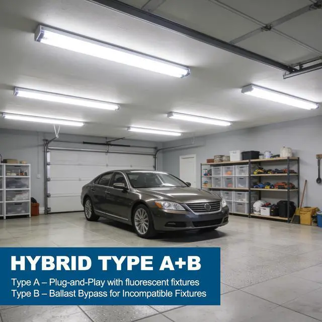 Alt view image 5 of 7 - 4FT LED T8 Type A+B Tube Lights, 24W(65W Equivalent), 3200LM, 6000K | Single or Double End Powered, Plug and Play or Ballast Bypass, 4 Foot T10 T12 Fluorescent Bulbs Replacement, Clear(4-Pack)