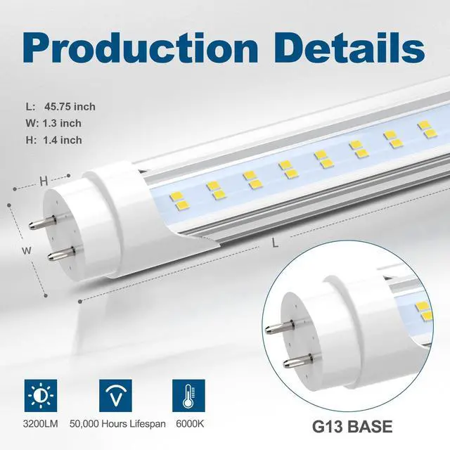 Alt view image 6 of 7 - 4FT LED T8 Type A+B Tube Lights, 24W(65W Equivalent), 3200LM, 6000K | Single or Double End Powered, Plug and Play or Ballast Bypass, 4 Foot T10 T12 Fluorescent Bulbs Replacement, Clear(4-Pack)