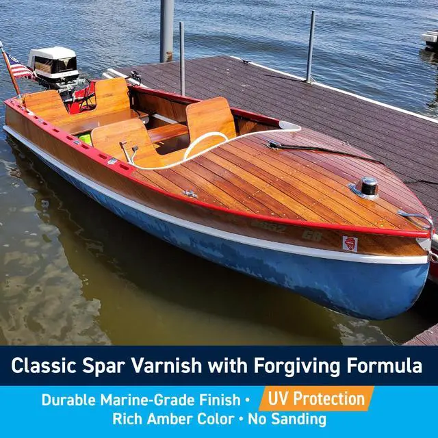 Alt view image 2 of 7 - Gleam Marine Spar Varnish for Boats & Outdoor Wood - Gloss Quart | Oil-Based Polyurethane Finish; No Thinning; UV Inhibitors; Wooden Boats, Yacht Brightwork, Furniture & Interior/Exterior Wood