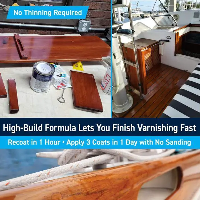 Alt view image 4 of 7 - Gleam Marine Spar Varnish for Boats & Outdoor Wood - Gloss Quart | Oil-Based Polyurethane Finish; No Thinning; UV Inhibitors; Wooden Boats, Yacht Brightwork, Furniture & Interior/Exterior Wood