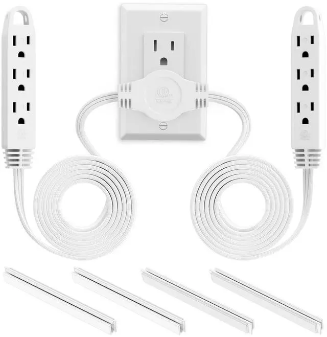 Main image of 12 FT Twin Extension Cord Power Strip, 3 Prong Flat Plug, White