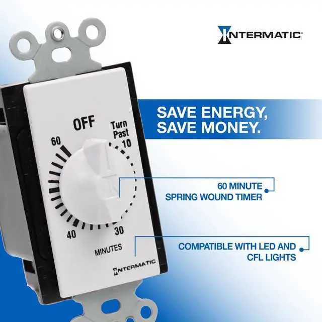 Alt view image 3 of 6 - SW60MWK 60-Minute Spring-Wound Timer, White | Energy-Saving Mechanical Control for Lights and Appliances, Easy Install with No Neutral Wire Required