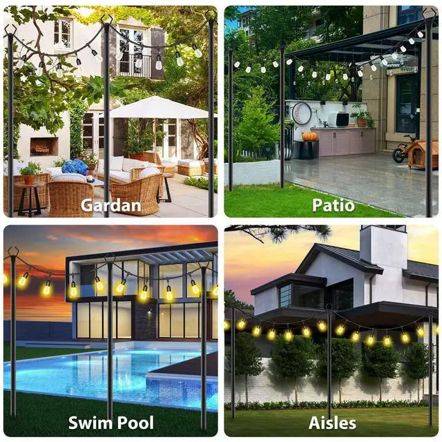 Alt view image 2 of 7 - 4 Pack 10Ft String Light Poles,Light Poles for Outside Lights with Fork,Outdoor Brackets Hanging Lights,Metal Stand for Deck Patio,Backyard,Wedding,Deck,Party