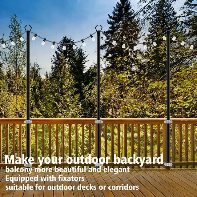 Alt view image 4 of 7 - 4 Pack 10Ft String Light Poles,Light Poles for Outside Lights with Fork,Outdoor Brackets Hanging Lights,Metal Stand for Deck Patio,Backyard,Wedding,Deck,Party