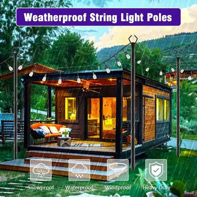 Alt view image 5 of 7 - 4 Pack 10Ft String Light Poles,Light Poles for Outside Lights with Fork,Outdoor Brackets Hanging Lights,Metal Stand for Deck Patio,Backyard,Wedding,Deck,Party