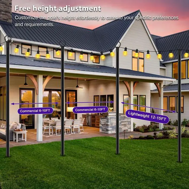 Alt view image 6 of 7 - 4 Pack 10Ft String Light Poles,Light Poles for Outside Lights with Fork,Outdoor Brackets Hanging Lights,Metal Stand for Deck Patio,Backyard,Wedding,Deck,Party