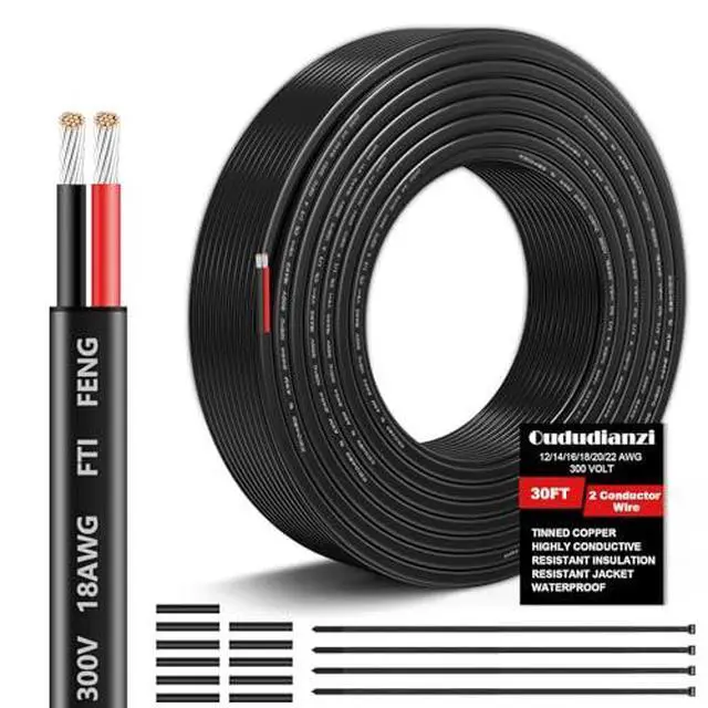 Alt view image 2 of 7 - 18 Gauge Wire 2 Conductor Electrical Wire, 18 AWG Wire Stranded PVC Cord, 12V Low Voltage/Oxygen-Free Tinned Copper/Flexible 18/2 Cable for Automotive Marine LED Strips Lamps Lighting (30FT/ 9M)