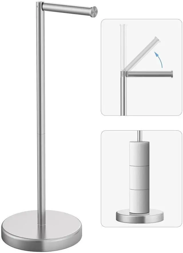 Main image of Brushed Nickel Toilet Paper Holder Stand Free Standing Tissue Roll Holder | Freestanding Toilet Paper Stand Storage for Bathroom 304 Stainless Steel Rustproof for 4 Rolls(Fits All Rolls) by