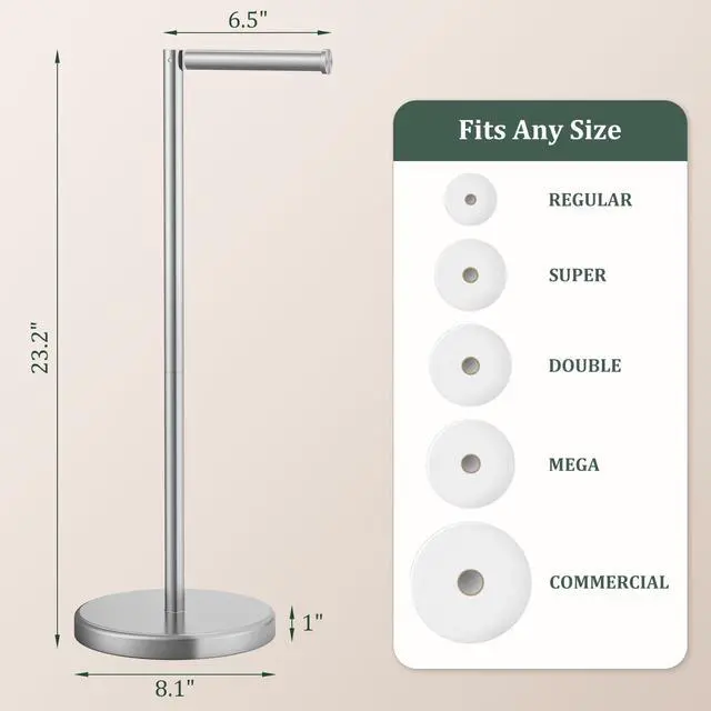 Alt view image 3 of 7 - Brushed Nickel Toilet Paper Holder Stand Free Standing Tissue Roll Holder | Freestanding Toilet Paper Stand Storage for Bathroom 304 Stainless Steel Rustproof for 4 Rolls(Fits All Rolls) by