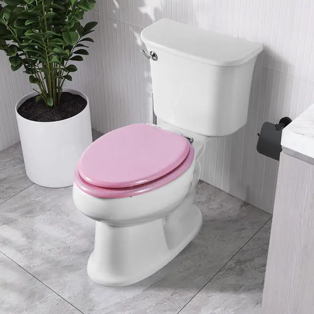 Alt view image 7 of 7 - Glitter Toilet Seat Molded Wood Elongated Toilet Seat with Quietly Close and Quick Release Hinges, Easy to Clean also Easy to Install (Elongated 18.5'', Pink)