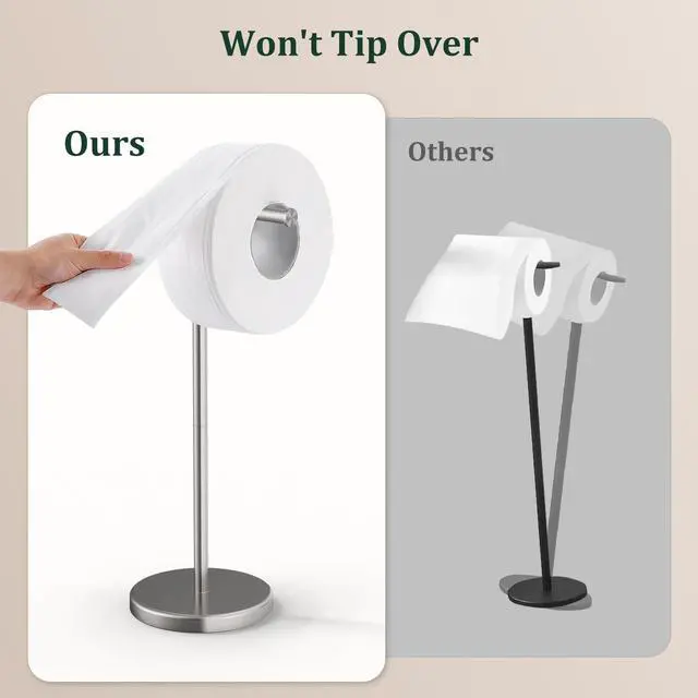 Alt view image 5 of 7 - Brushed Nickel Toilet Paper Holder Stand Free Standing Tissue Roll Holder | Freestanding Toilet Paper Stand Storage for Bathroom 304 Stainless Steel Rustproof for 4 Rolls(Fits All Rolls) by