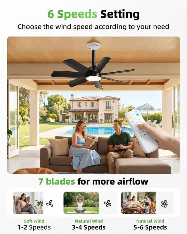 Alt view image 3 of 7 - 28 Inch Socket Fan Light with Remote Control, Screw in E26/E27 Ceiling Fan with LED Light, 3000-6000K Dimmable Color Temp, 6 Speeds, Timer, for Bedroom Kitchen Living Room Garage, Black