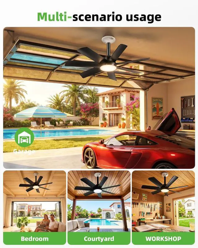 Alt view image 6 of 7 - 28 Inch Socket Fan Light with Remote Control, Screw in E26/E27 Ceiling Fan with LED Light, 3000-6000K Dimmable Color Temp, 6 Speeds, Timer, for Bedroom Kitchen Living Room Garage, Black