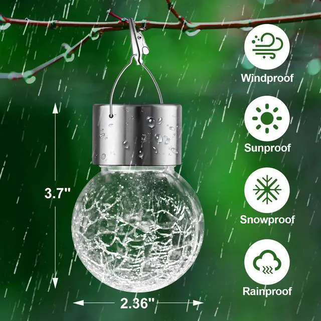 Alt view image 5 of 7 - Solar Outdoor Lights Decorative 12 Pack, Hanging Solar Garden Lights Waterproof, Solar Powered Globe Cracked Glass Ball Lantern for Yard Patio Fence Tree Umbrella Holiday Decoration, Warm White