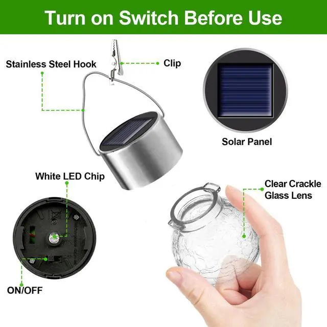 Alt view image 6 of 7 - Solar Outdoor Lights Decorative 12 Pack, Hanging Solar Garden Lights Waterproof, Solar Powered Globe Cracked Glass Ball Lantern for Yard Patio Fence Tree Umbrella Holiday Decoration, Warm White