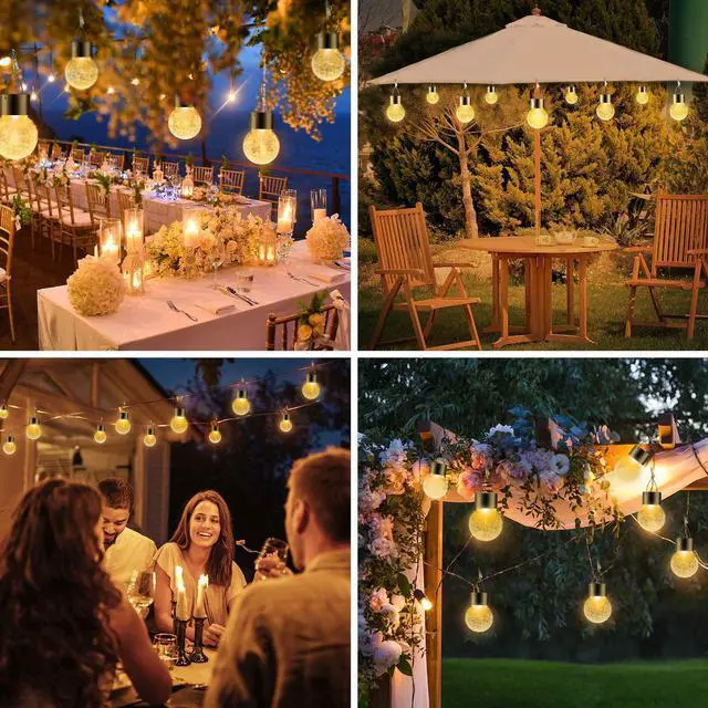 Alt view image 7 of 7 - Solar Outdoor Lights Decorative 12 Pack, Hanging Solar Garden Lights Waterproof, Solar Powered Globe Cracked Glass Ball Lantern for Yard Patio Fence Tree Umbrella Holiday Decoration, Warm White