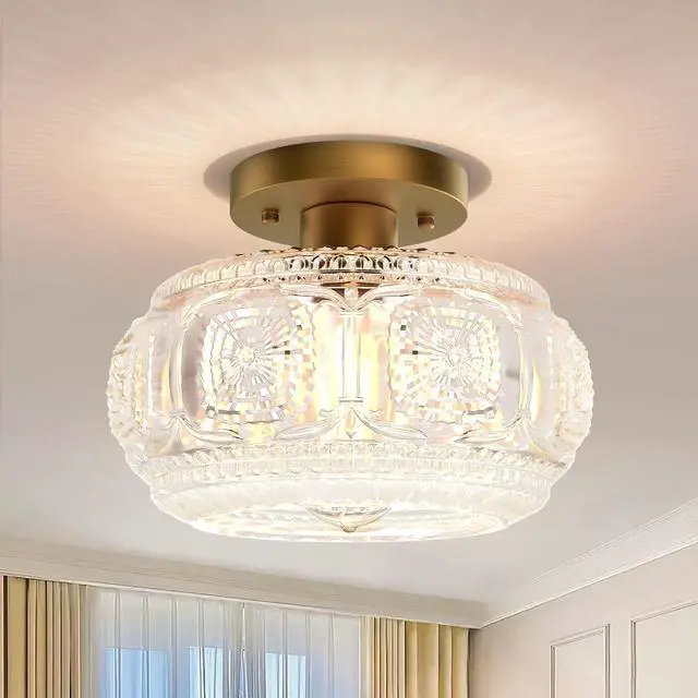 Main image of Globe Glass Semi Flush Mount Ceiling Light Fixture, Vintage Gold | Beautiful Light Shadow, Easy to Install, Bright Ambiance, Modern Lighting for Hallway Entryway Kitchen Bathroom Bedroom