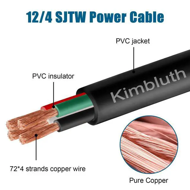 Alt view image 2 of 6 - 12 Gauge 4 Conductor Wire SJTW Outdoor Extension Power Cable 10FT, 12/4 Wire Heavy Duty Pure Copper Electrical Wire for Lawn, Battery, Automotive, Outdoors