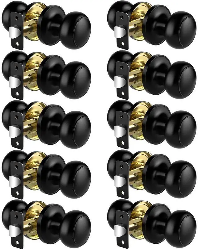 Main image of Passage Door Knobs, 10 Pack Matte Black Door Knobs, Hallway Closet Non-Locking Interior Doorknobs, Round Door Handles Keyless Reversible for Left/Right Handed Doors