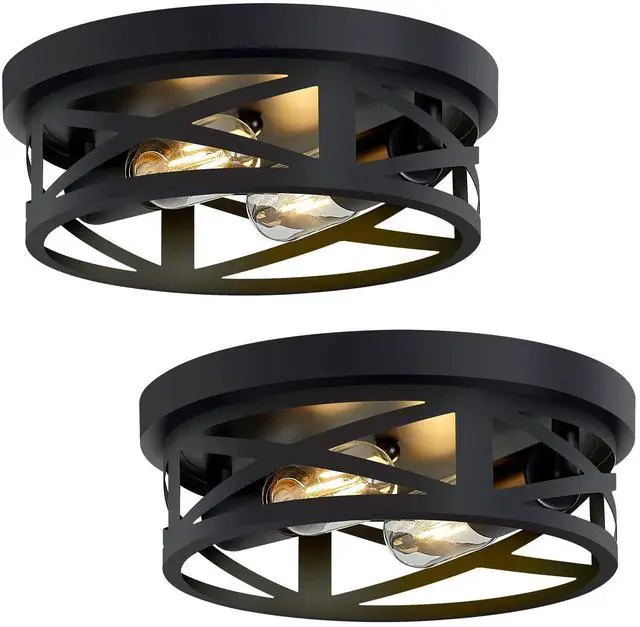 Main image of Flush Mount Ceiling Light Fixture,Black 2-Light Hallway Light Fixtures Ceiling,Light Fixtures Ceiling Mount for Farmhouse,Kitchen,Hall,Bedroom,Bathroom (2 Pack)
