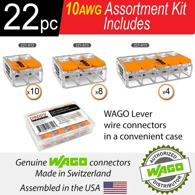 Alt view image 2 of 4 - WAGO 221-61x Lever Nuts 22pc 10AWG Lever Wire Connector Assortment Kit | Splicing for Solid and Stranded Electrical Conductors | Includes 221-612, 221-613, 221-615 with Case