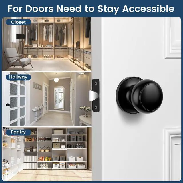 Alt view image 7 of 7 - Passage Door Knobs, 10 Pack Matte Black Door Knobs, Hallway Closet Non-Locking Interior Doorknobs, Round Door Handles Keyless Reversible for Left/Right Handed Doors