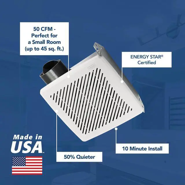 Alt view image 2 of 7 - Bathroom Exhaust Fan, 50 CFM Modern Grille, Energy Star Fan, 2.0 Sones