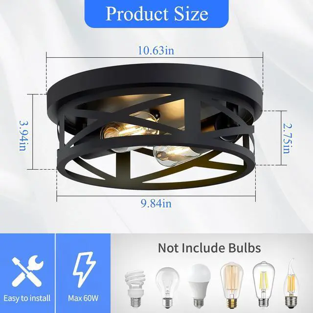 Alt view image 2 of 6 - Flush Mount Ceiling Light Fixture,Black 2-Light Hallway Light Fixtures Ceiling,Light Fixtures Ceiling Mount for Farmhouse,Kitchen,Hall,Bedroom,Bathroom (2 Pack)