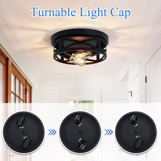 Alt view image 4 of 6 - Flush Mount Ceiling Light Fixture,Black 2-Light Hallway Light Fixtures Ceiling,Light Fixtures Ceiling Mount for Farmhouse,Kitchen,Hall,Bedroom,Bathroom (2 Pack)