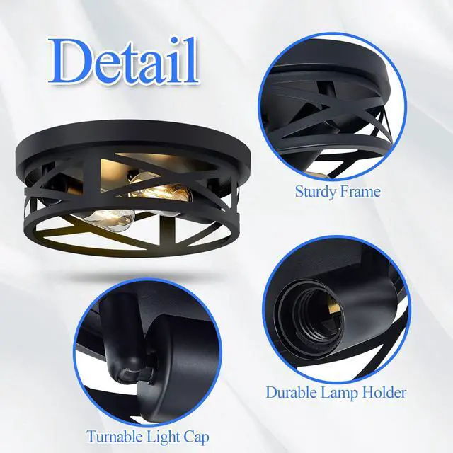 Alt view image 5 of 6 - Flush Mount Ceiling Light Fixture,Black 2-Light Hallway Light Fixtures Ceiling,Light Fixtures Ceiling Mount for Farmhouse,Kitchen,Hall,Bedroom,Bathroom (2 Pack)