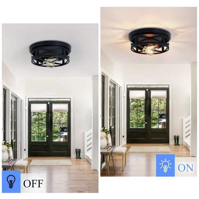 Alt view image 6 of 6 - Flush Mount Ceiling Light Fixture,Black 2-Light Hallway Light Fixtures Ceiling,Light Fixtures Ceiling Mount for Farmhouse,Kitchen,Hall,Bedroom,Bathroom (2 Pack)
