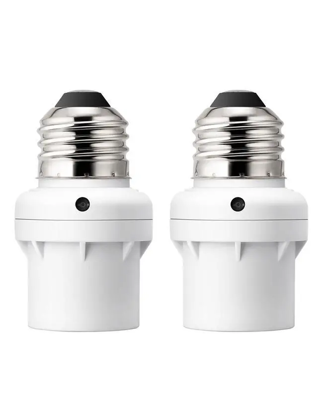 Main image of 2 Pack Light Sensor Socket, Automatic Dusk to Dawn Sensor Socket | Compatible with Incandescent/CFL/LED/Halogen, Bulb Adapter for Porch/Wall Light Fixtures, White, ETL Listed