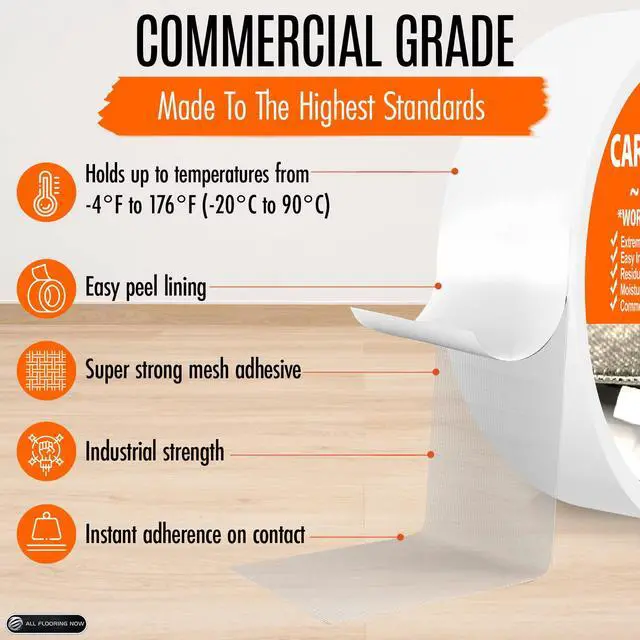 Alt view image 2 of 7 - Carpet Tile Tape Double Sided 2in x 90ft - Heavy Duty Reinforced Web Mesh & Residue Free - Indoor Outdoor for Carpet Tiles, Hardwood, Vinyl, Rugs, Carpet, Rubber, Turf & Mat Gripper