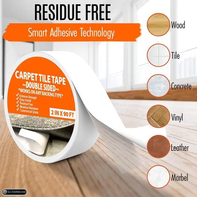 Alt view image 5 of 7 - Carpet Tile Tape Double Sided 2in x 90ft - Heavy Duty Reinforced Web Mesh & Residue Free - Indoor Outdoor for Carpet Tiles, Hardwood, Vinyl, Rugs, Carpet, Rubber, Turf & Mat Gripper