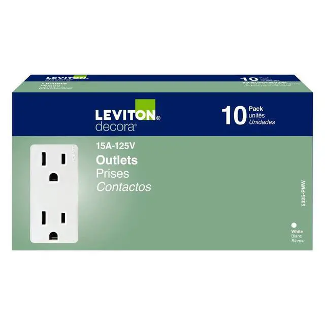 Alt view image 3 of 4 - 5325-WMP 15 Amp, 125 Volt, Decora Duplex Receptacle, Residential Grade, Grounding, 10-Pack, White