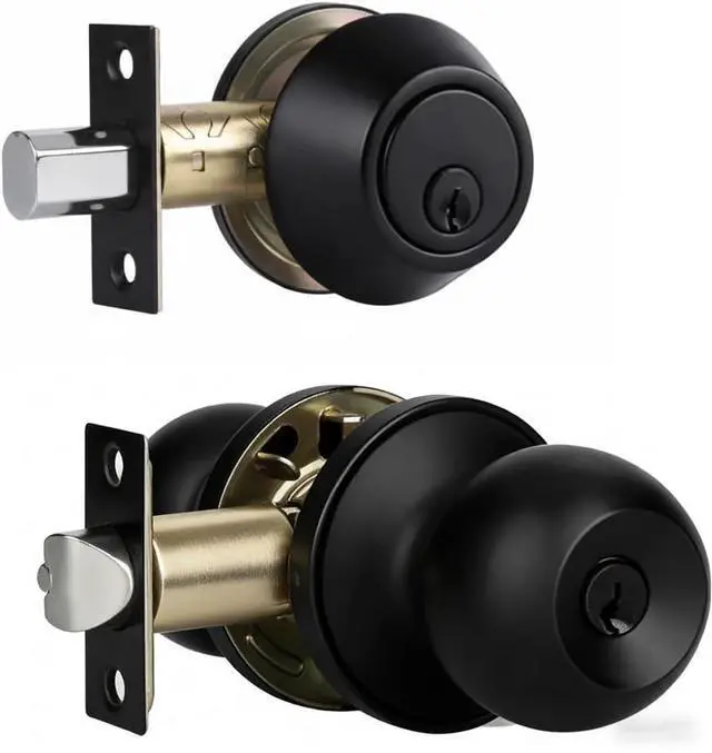 Main image of Front Door Lock Set with Deadbolt, Keyed Alike Exterior Door Handle and Deadbolt Lock for Front, Entry & Garage Doors, Matte Black Finish (1 Pack)