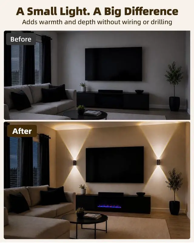 Alt view image 2 of 7 - Motion Sensor Wall Lights with Remote, Rechargeable, Peel and Stick | 3 Color Temps, 12 RGB Colors, Wireless, Magentic, 2 Pack LED Sconces for Hallway, Living Room